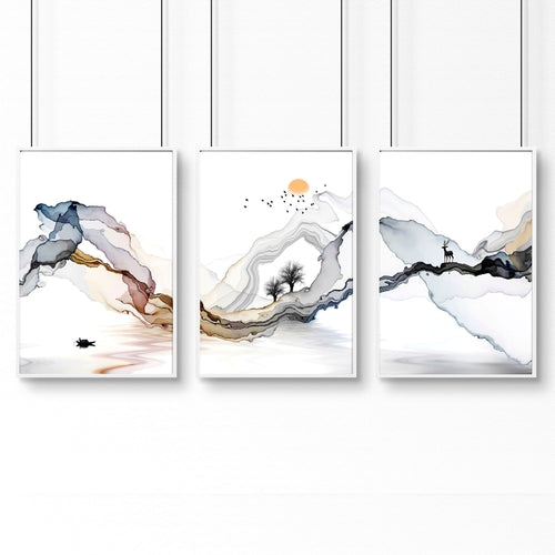 Set of 3 Modern Minimalist Home Office Framed Wall Art Prints – Elegant Workspace Wall Decor