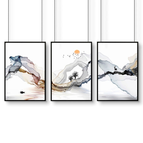 Set of 3 Modern Minimalist Home Office Framed Wall Art Prints – Elegant Workspace Wall Decor