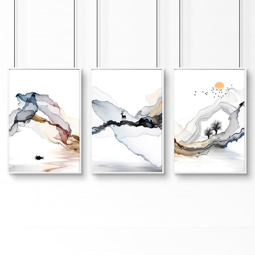 Set of 3 Modern Minimalist Home Office Framed Wall Art Prints – Elegant Workspace Wall Decor